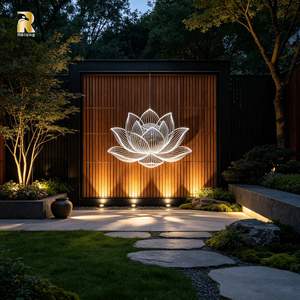 RELONG Large <strong>Silver</strong> Stainless Steel Wall Art Sculpture Metal Lotus Flower Wall Statue Polished Design Traditional Style for Sale - Product Image 1