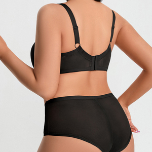 Ensemble de lingerie sexy grande taille à bonnets couvrants pour femme, vente directe usine, ensemble de lingerie couleur unie froncé à décolleté plongeant - Product Image 2