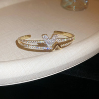 Bracelet ouvert pour femme à la mode de luxe avec zircon brillant or véritable diamant lettre bracelets en cuivre