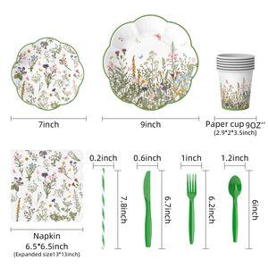 Juego de vajilla de encaje verde primavera Vintage para fiesta de té bandeja de papel desechable taza y toalla decoraciones Tema de flores silvestres - Product Image 4