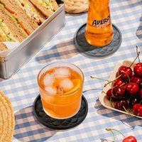 Sous-verres circulaires en silicone, support épais antidérapant et anti-adhésif, plateau profond noir pour boissons chaudes/froides