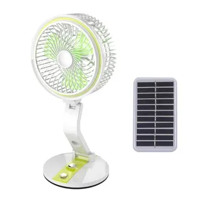 Ventilador solar montado en la pared de 1600mAh con panel solar, ventilador con batería recargable y ventilador de mesa con luz Led, dormitorio y oficina