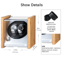 Twing Automatic Wooden Watch Winder 1 Slot Kaca Akrilik Bentuk Persegi Motor Senyap Jam Mekanik Berputar Bambu PU 20mm