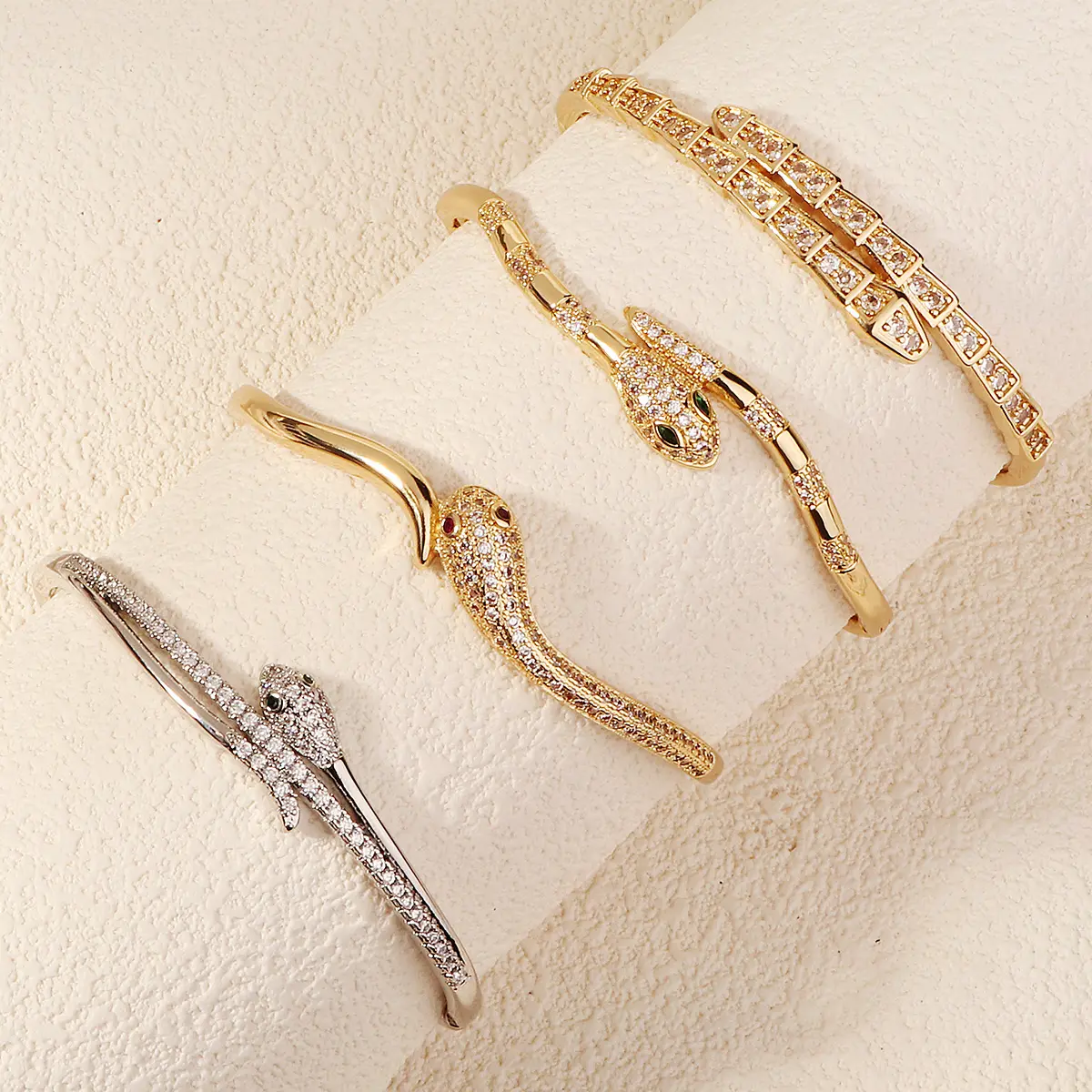 Oro plateado CZ cristal Snack Zircon brazalete pulsera boda Dubai oro brazalete para mujer nupcial