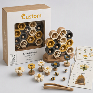 Juego de juguete de colmena de abejas de madera Montessori personalizado, juego de construcción de polinización de flores para niños con tarjetas de aprendizaje, biología de la naturaleza, cognición - Product Image 2
