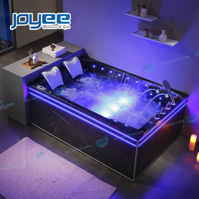 JOYEE luxury modern bathtub black color hydromasage bath tub indoor used 2 lounger whirlpool bathtub for sale