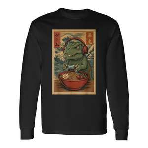 Camiseta de manga larga Kawaii Anime Gamer T-Rex Ramen Retro para juegos japoneses - Product Image 1