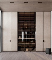 Nextop Armoire de chambre à coucher personnalisée Modern Luxe Polif Placard intégré Verre Cuir Porte d'armoire Design avec îlots de dressing
