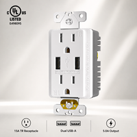 Beyaz 15A Kurcalamaya Dayanıklı Çift USB'li Şarj Cihazı Prizi 5.0A Çıkış 125V 60Hz Sınıf 2 Çift Yönlü Duvar Prizi CULus Onaylı
