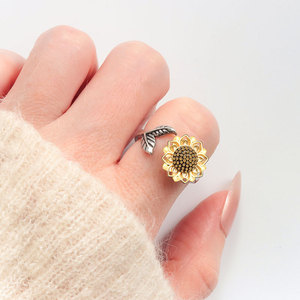 Fashion Sunflower Anxiety Spin Finger <b>Rings</b> Copper Gold Plated Rotating Freely <b>Stress</b> Relief Flower Fidget Jewelry For Girls - Product Image 3
