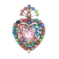 Broche cœur en alliage ornée de strass, style mi-siècle, design vintage de niche, accessoire pour costume féminin, épingle de fixation pour manteau et vêtement d'extérieur, corsage
