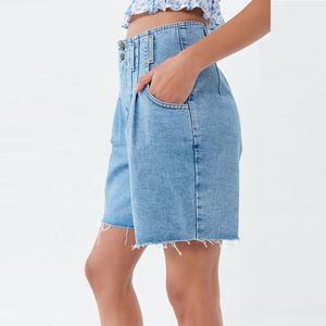 <span class=keywords><strong>Bermuda</strong></span> en <span class=keywords><strong>jean</strong></span> plissé taille haute pour <span class=keywords><strong>femme</strong></span> coupe ample <span class=keywords><strong>Boyfriend</strong></span> Jeans Style couleur délavée pour un look d'été décontracté - Product Image 2
