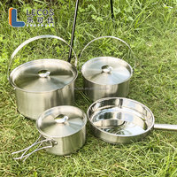 Meilleur fournisseur d'appareils de cuisine d'extérieur Poêle de camp empilable et touristique OEM Batterie de cuisine en acier inoxydable Ensemble de cuisine de camping
