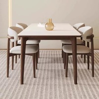 Table à manger rectangulaire, structure en bois de frêne massif, plateau en pierre frittée, table à manger moderne de style nordique pour appartement, villa