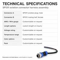 Câble de connecteur d'aviation étanche SP1311 avec tête DB pour éclairage LED et vélo électrique