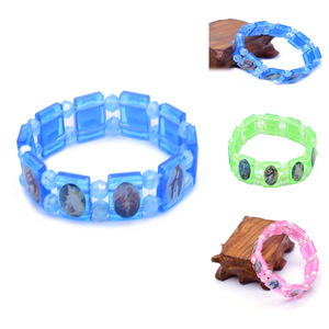 Bracelets perlés colorés de dessins animés, bleu, vert, rose, élastiques, en plastique, bijoux cadeaux RB-156 - Product Image 1