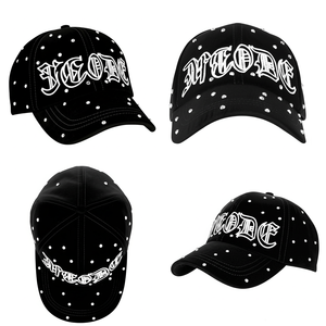 Bán Buôn Tùy Chỉnh Thời Trang Nam Giới Và Phụ Nữ Phổ Chất Lượng Cao Thêu Màu Đen Rhinestone Vá 6 Bảng Điều Chỉnh Bông Mũ Bóng Chày - Product Image 1