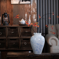 Vase en céramique artisanal de style chinois ARM LVG, antique, traditionnel, rétro, néoclassique, en poterie rustique, récipient floral