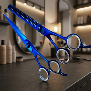 Ciseaux de coiffure professionnels en acier inoxydable 4Cr13 avec revêtement couleur titane, manche court pour droitiers, 6 pouces, étui argenté - Product Image 3