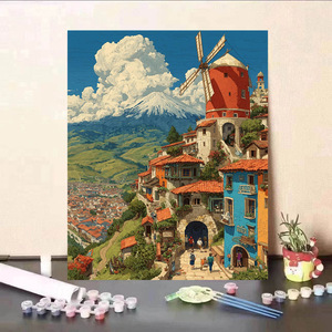 SONGWOOART Kits de Peinture par Numéros Sans Cadre sur Toile Acrylique pour Débutants, Thème Paysage <span class=keywords><strong>Miyazaki</strong></span> Hayao, Décoration Intérieure - Product Image 1
