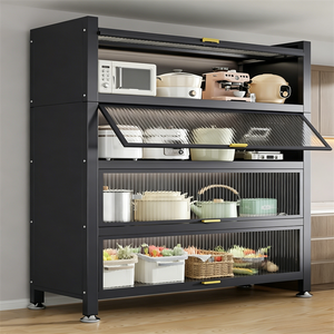 Étagère de rangement multi-niveaux en acier au carbone, moderne, autoportante, anti-poussière, grande capacité pour cuisine et salon - Product Image 2