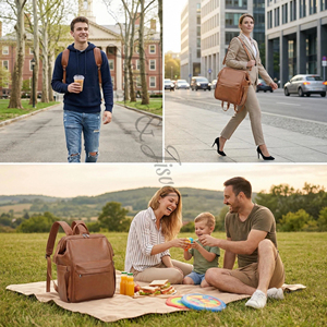 Sac à dos à langer en cuir PU écologique, pliable, couleur unie, grande capacité, imperméable, unisexe, avec sangles de poussette, durable et respirant - Product Image 6