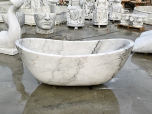 Baignoire autoportante en marbre blanc naturel, ovale, polie, monobloc, pour hôtel, villa, salle de bain - Product Image 2