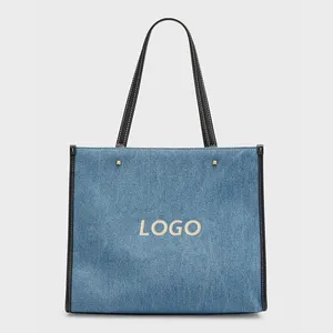 Designer Leder Schulter Umhängetasche Custom Logo Luxus Marken Patchwork Denim Einkaufstaschen für Damen Handtaschen