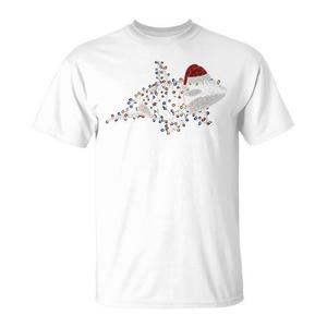 T-shirt con grafica di animali con luci natalizie Orca, per adulti, unisex, bianca - Product Image 1