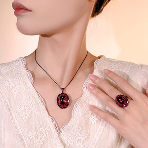 Ensemble de bijoux écologiques en cuivre et pierres précieuses, 15*20-13*18mm, zircon bleu et rouge, pendentif vintage de haute qualité, ensemble de boucles d'oreilles - Product Image 5
