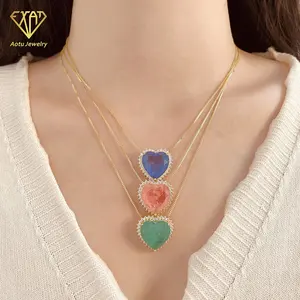 fashion brazil semijoias prong setting colorful heart fusion stone pendant necklace