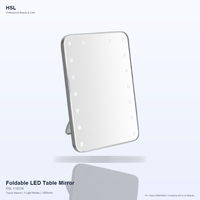 Miroir de table LED pliable grand format avec variateur tactile, 3 couleurs de lumière à mémoire, arrêt automatique, rechargeable Type-C 1000 mAh