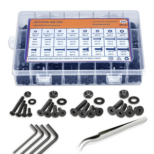 Black Alloy Steel Socket Head Cap Screws Nuts <b>Washers</b> Assortment Kit 840pcs DIN912 Grade 12.9 for Craft Projects - Product Image 3