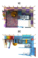 Structure de jeu d'intérieur avec toboggan en spirale et en forme de beignet, piscine à balles océaniques, obstacles et jeux interactifs