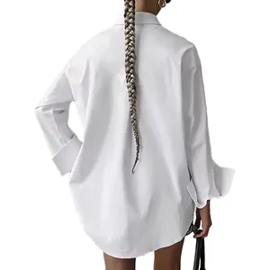 Hot bán chính thức của phụ nữ áo cánh trắng dài tay áo ve áo Bông Áo sơ mi