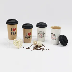 Caneca de café com decalque personalizado, caneca de café da china com tampa de silicone