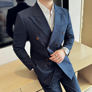 पुरुषों के बिजनेस लिनन ड्रेस सूट रेट्रो डबल-ब्रीस्टेड स्लिम फिट जिपर फ्लैट एंटी-स्टैटिक आकस्मिक सूट दो-टुकड़ा सेट वीडिंग सूट सूट - Product Image 1