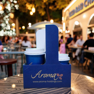 Tại Gói Tùy Chỉnh Dùng Một Lần Trắng Thẻ <span class=keywords><strong>Cup</strong></span> Chủ Cho Takeaway Bao Bì Bạc Stamping Logo Cầm Tay Giữ Cốc - Product Image 1