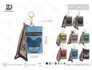 Flat <b>Round</b> Mouse Pattern <b>Canvas</b> Lipstick Bag With Hot Drill Decoration Fashion Style All Seasons Use - Product Image 3