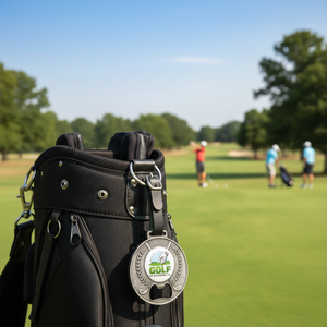 Étiquette <span class=keywords><strong>de</strong></span> sac <span class=keywords><strong>de</strong></span> golf en métal personnalisée OEM d'usine, avec sangle en cuir et porte-nom - Product Image 6