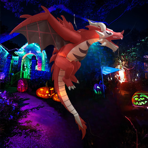 Dinosauro Gonfiabile di Halloween Rosso e <span class=keywords><strong>Bianco</strong></span> da 1,5m con LED e Effetto Fiamma, Drago Stile Americano per Decorazione Giardino e Feste - Product Image 1