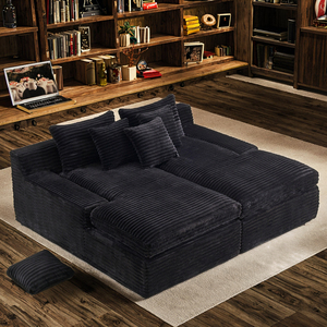 Double Single Side Arm Compression Recliner Sofa Black Square <b>Convertible</b> Set for Apartment Use - Product Image 5