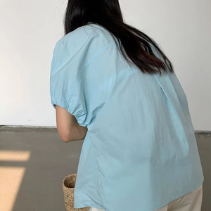 <span class=keywords><strong>Chemisier</strong></span> d'été en coton mignon chemises à <span class=keywords><strong>manches</strong></span> <span class=keywords><strong>bouffantes</strong></span> pour femmes vente en gros - Product Image 3