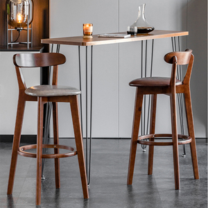 Taburetes de Bar en Oferta, Taburete Moderno de Madera Maciza de Fresno, Taburete Redondo de Cuero para Cocina, Sillas de Comedor, Muebles de Bar - Product Image 4