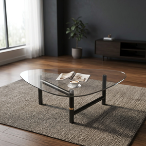 Table basse ovale moderne avec plateau en verre trempé et structure en métal, design minimaliste, meubles de salon, facile à nettoyer - Product Image 3