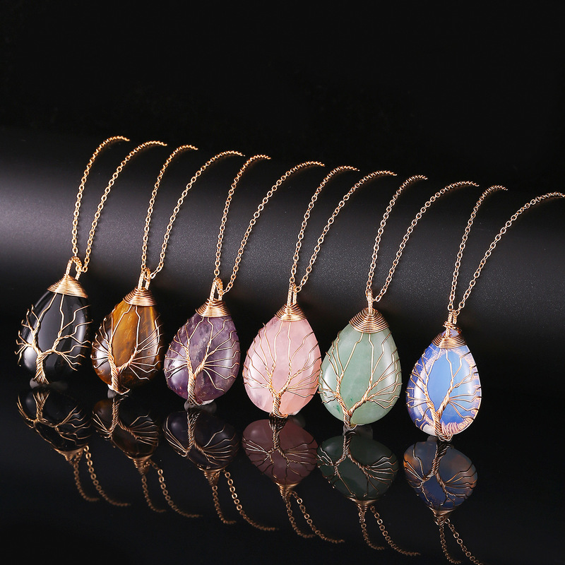 Natural Crystal Stone Cat Pendant Necklace