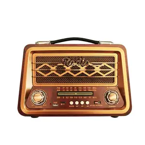 SG-1956BT复古多波段真木充电收音机，带无线链接、usb、mp3播放器太阳能和灯槽扬声器