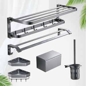 Ensemble d'accessoires de salle de bain Manyo, 5 pièces, en aluminium gris fusil, porte-serviettes mural, organisateur de rangement, protection contre la corrosion - Product Image 1