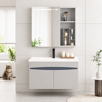 WJL Meuble-lavabo mural moderne et minimaliste en acier inoxydable pour hôtel avec lavabo intégré et miroir grossissant
