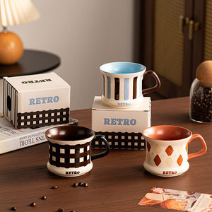 Retro Striped Porcelain Coffee Mug Wide Mouth Cappuccino Cup Exquisite Ceramic Mug - Product Image 6